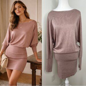Leith Draped Bodycon Wool Blend Sparkle Sweater Dress M